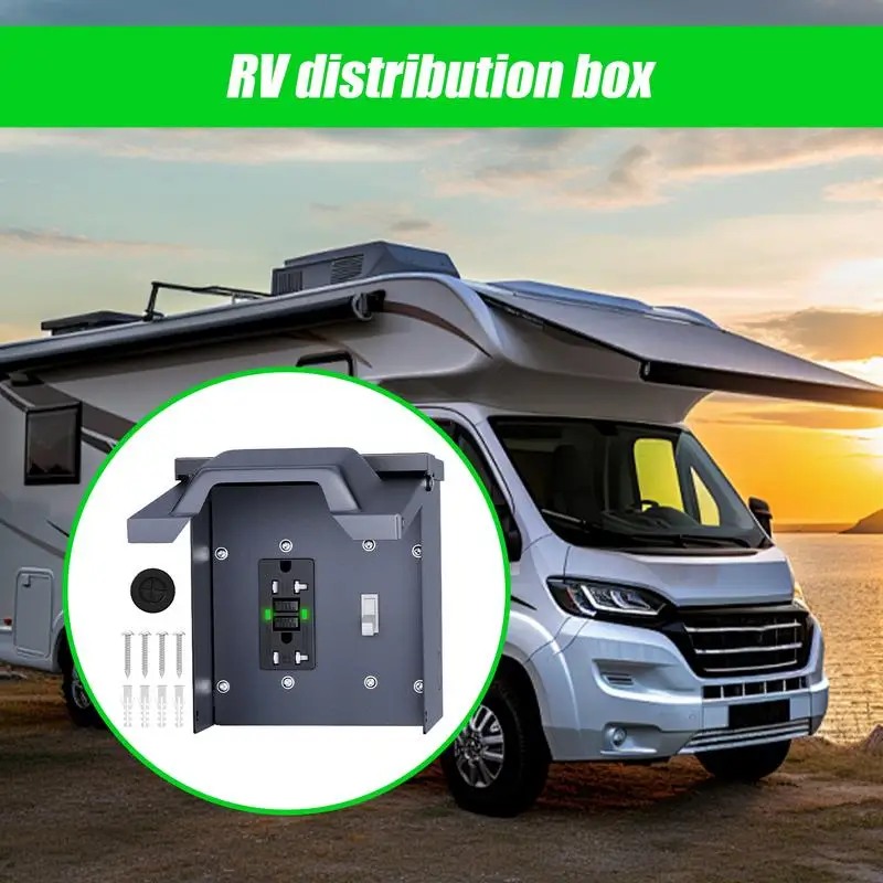 Temporary Outlet Panel Stainless Steel 20A RV Distribution Box RV Socket Waterproof Breaker Box Camping Car Accessory