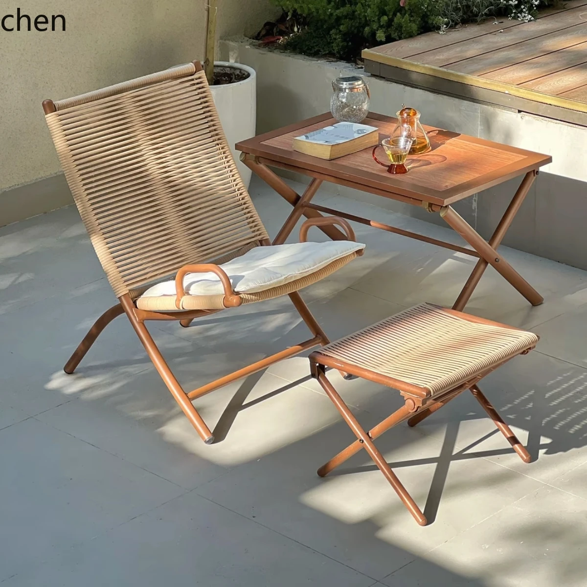 Balcony Leisure Folding Recliner Sofa Wabi-Sabi Style Backrest Chair Outdoor Table and Chair