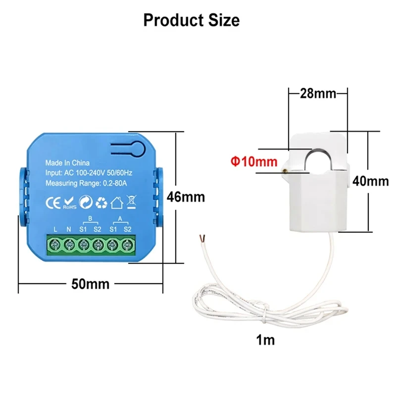 Tuya Smart Zigbee Energy Meter Bidirectional With Current Transformer Clamp App Monitor Power 80A Easy Install (2CT)