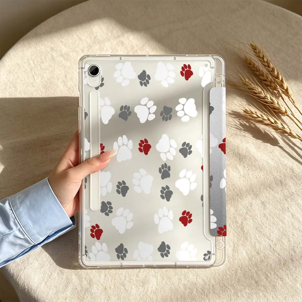 Cartoon Gray Red Paw For Samsung Galaxy Tab S6 S7 S8 S9 S10 S11 A8 A9 A11 Lite FE Plus 3Y Tablet Case Soft