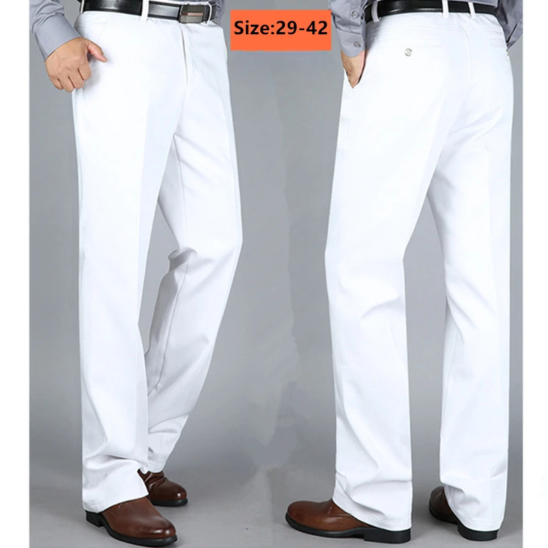 Suit Pants Men Formal Dress Trousers Autumn Elastic Office Plus Size 42 40 Business Thick Straight High Waist Male White Clothes