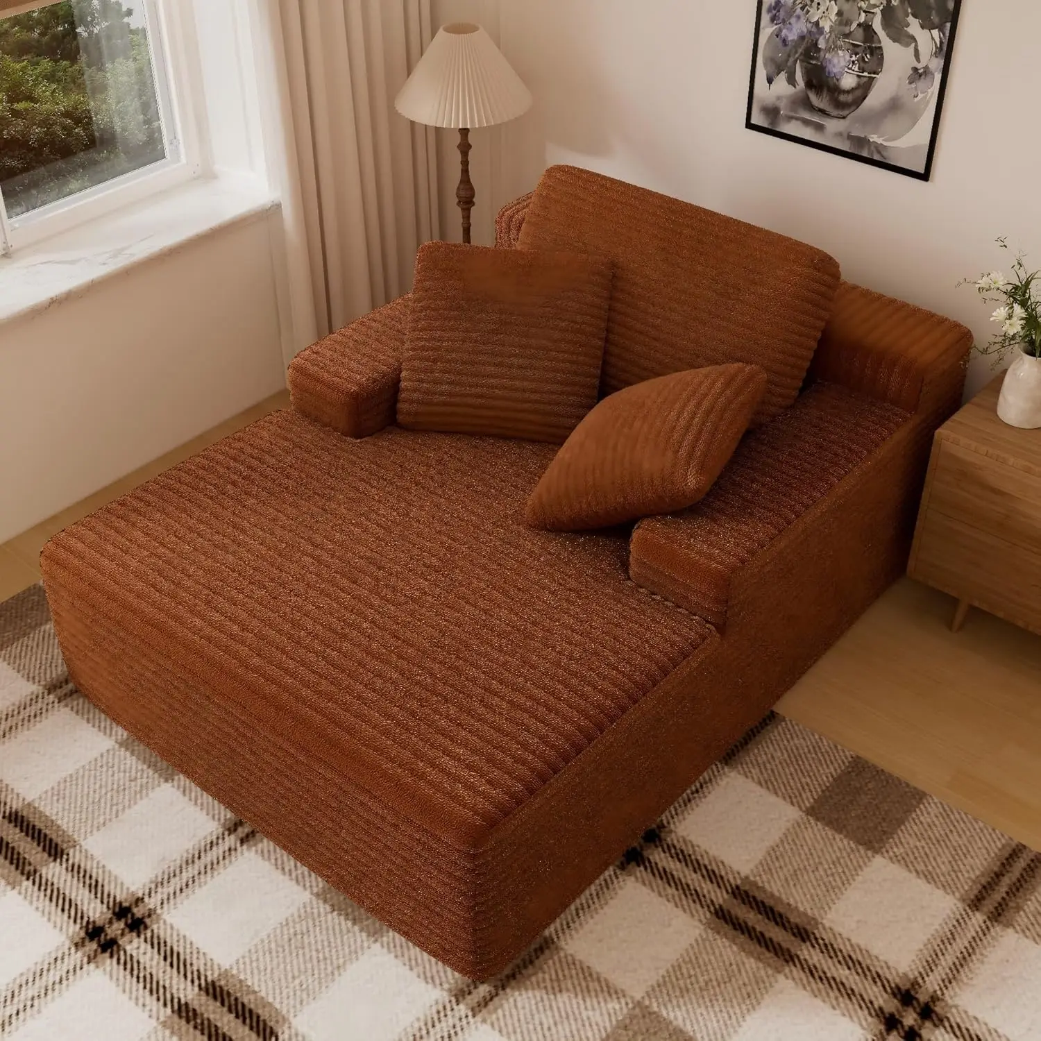 

67" Oversized Chaise Lounge Chair Indoor, Cloud Couches for Living Room, Corduroy Sleeper Sofa Bed, No Assembly Required, Deep S