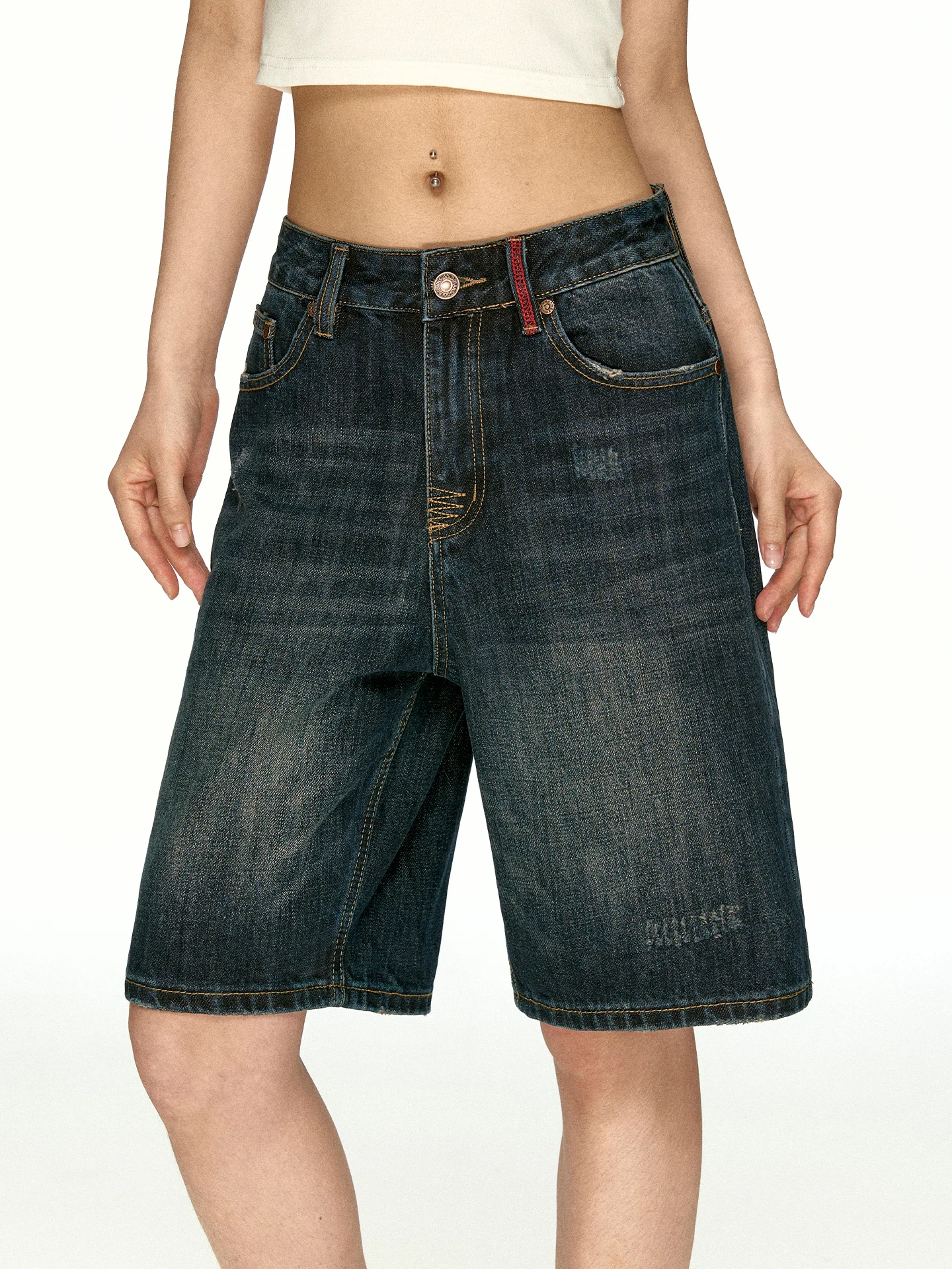 Aaisup American Retro High Waist Jeans Women's Summer Loose Slim Straight Leg Wide Leg Mid-Calf Pants Casual Pure Color