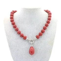 Natural Ocean Shell Red Coral Necklace Women In Pendant Necklaces Detachable 12mm Bead String 45cm Handmade Party Jewelry Gift