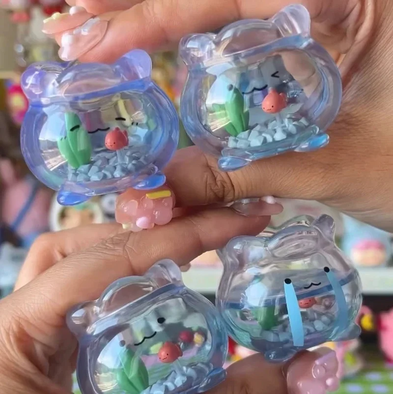 

New In Stock Mini Transparent Goldfish Tank Jun Expression Blind Box Kawaii Mini Action Figure Desktop Decor Surprise Gifts