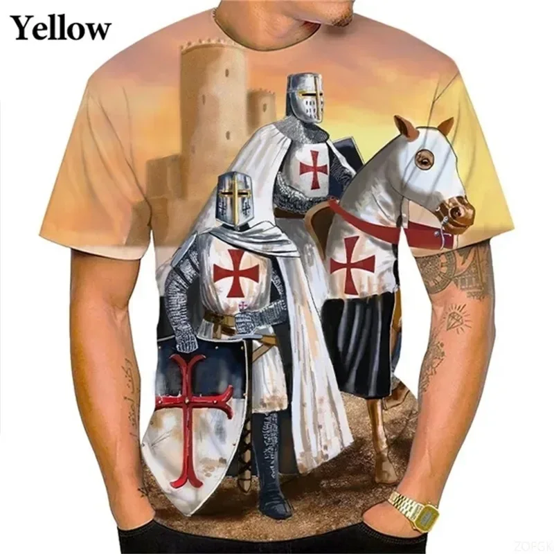 Knights Templar 3D Print T-Shirt for Men, Crusader Cross Warrior Horse Graphic Casual Streetwear Multiple Colors  Streetwear