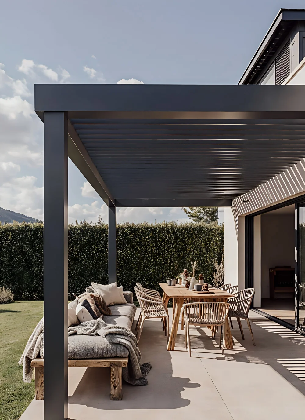 Suitable for Backyard Pavilion with LED Lights and Windproof Blinds Intelligent Controlled Pergola Outdoor Leisure Gazebo