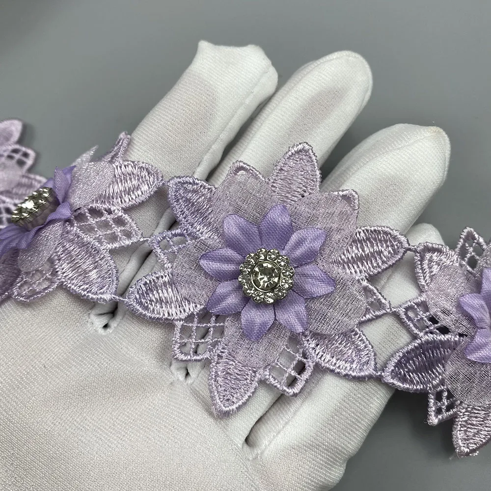 10Pcs Purple Flowers Lace Trim Embroidered Fabric Diamond Sewing Supplies Craft For Costume Clothes Hat Wedding Dress DIY Decor