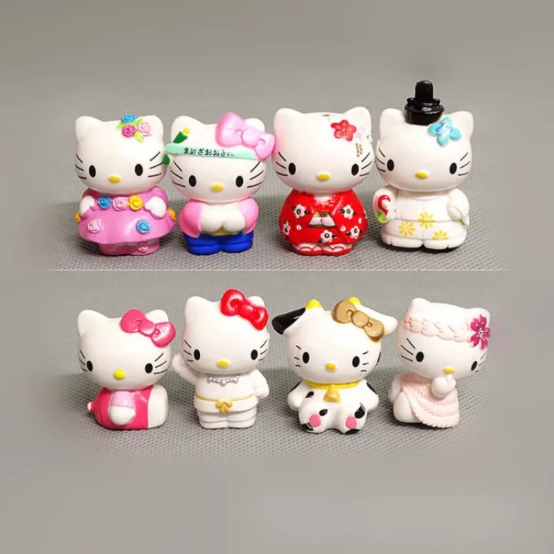 

8Pcs Sanrio Hello Kitty Decoration Doll Anime Figure Cute Toy Q Figural Cars Desk Cakes Decoration Models Children Birthday Gift