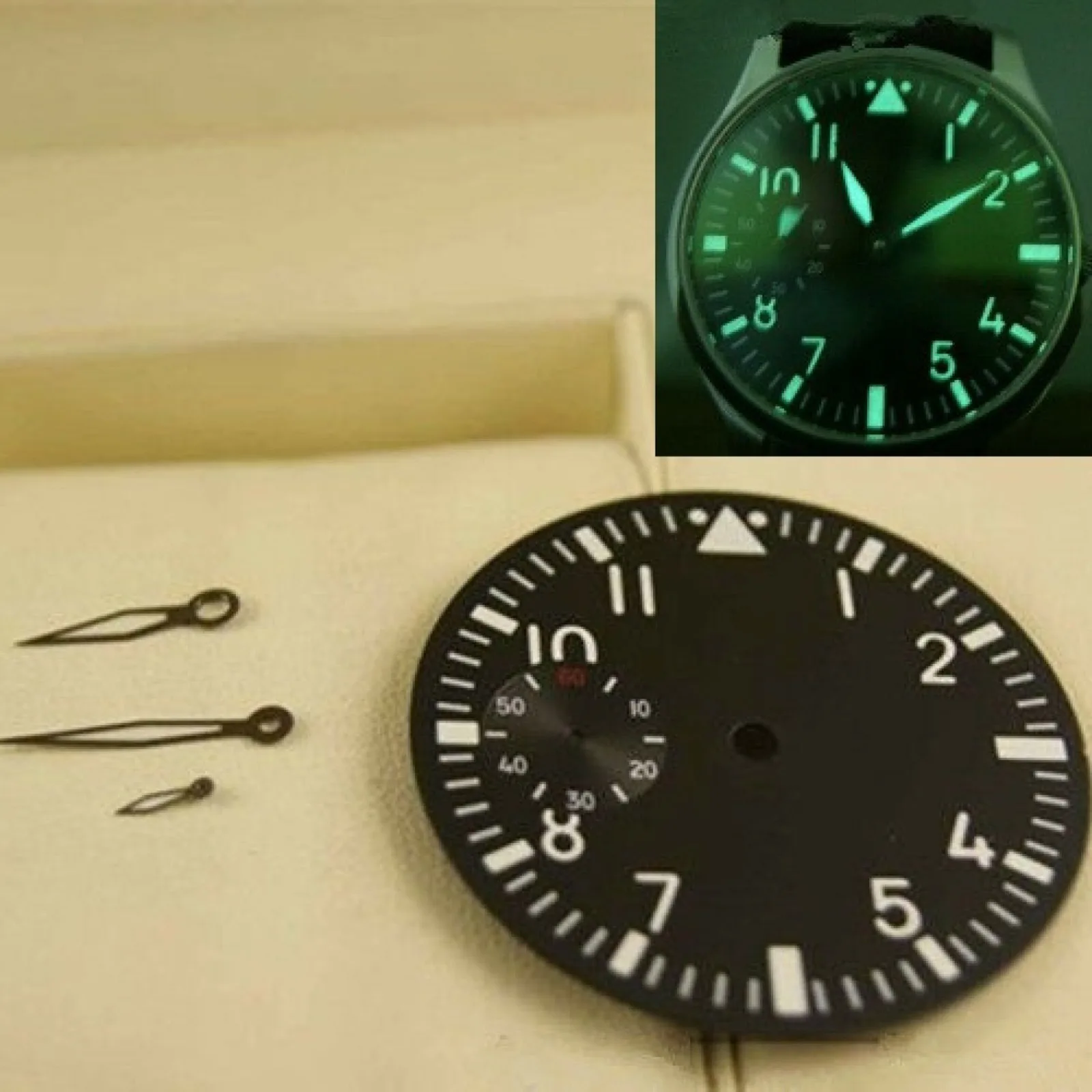 ETA 6497 Seagull ST3600 무브먼트 시계 무브먼트 액세서리 용 핸즈가있는 녹색 빛나는 38.9mm 검정색 시계 다이얼