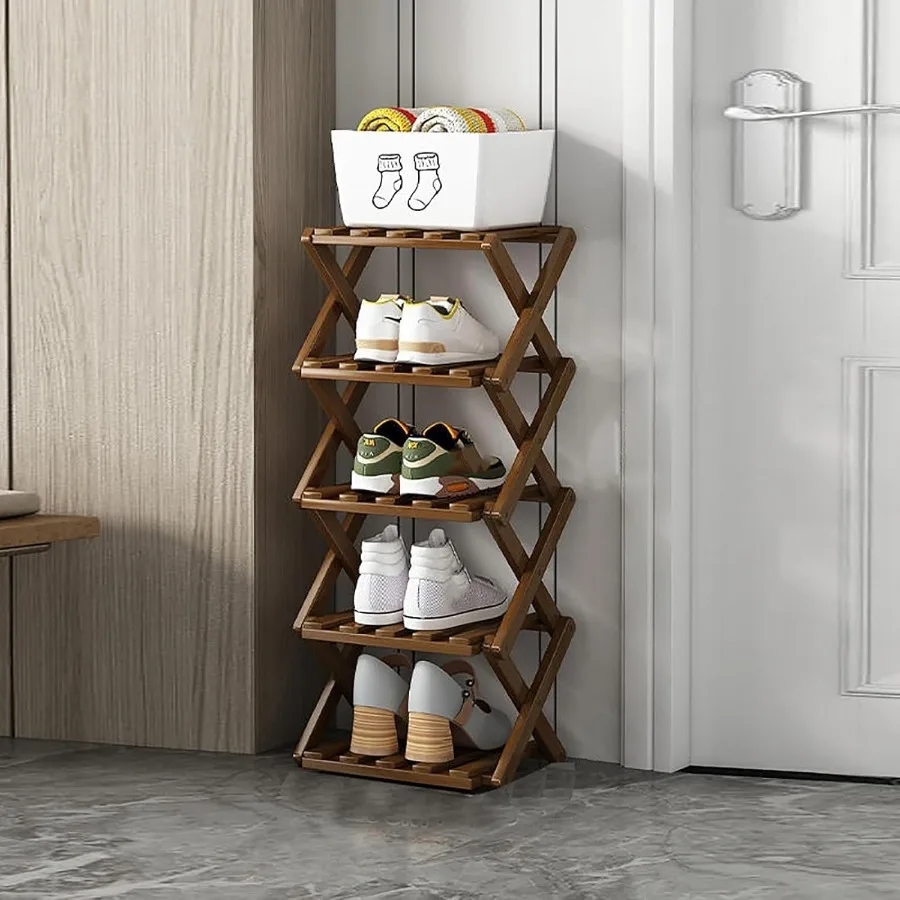 

Shoe Rack Bamboo Foldable Shoes Organizer Free Standing Shelf for Entryway Closet Bedroom Hallway Natural Functional Multifunct