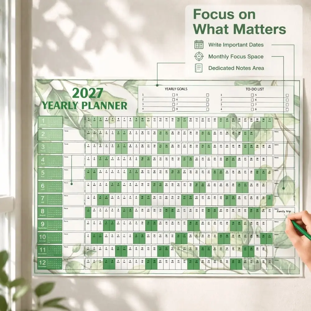 Paper 2027 Wall Calendar Multicolor Layout To Do List Schedule 2027 Yearly Planner Agenda Organizer Writable Planning Grid