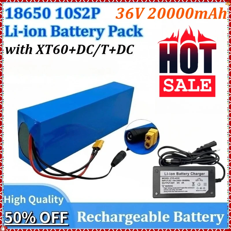 

20000mAh 10S2P 21700 Newly upgraded 18650 Li-ion Rechargeable Battery Pack 36V Replacement for Electric Scooters 42V2A charger