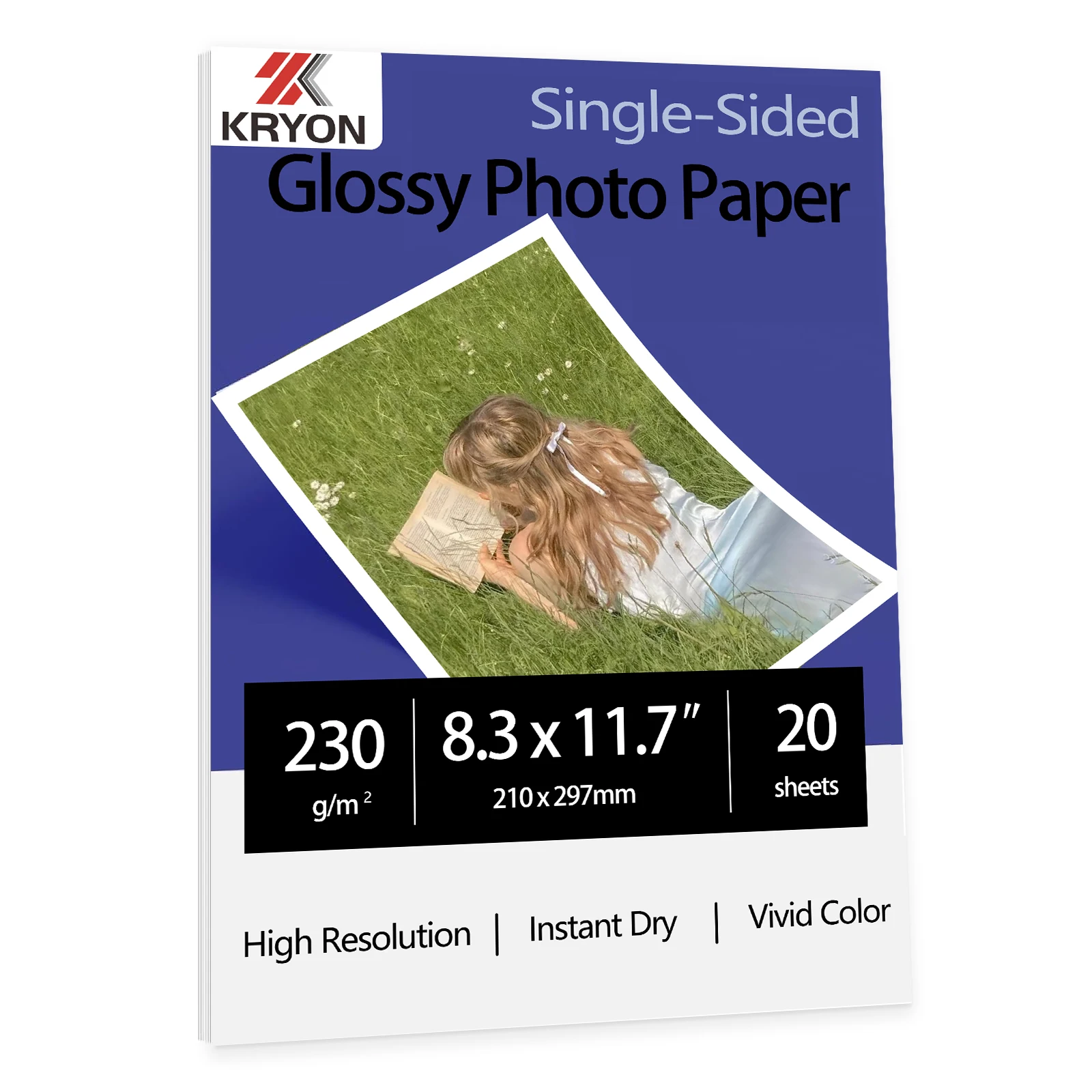 KRYON 230gsm A4 20 Sheets Single Side Thin Paper Glossy Photo Print Inkjet 8.3x11.7