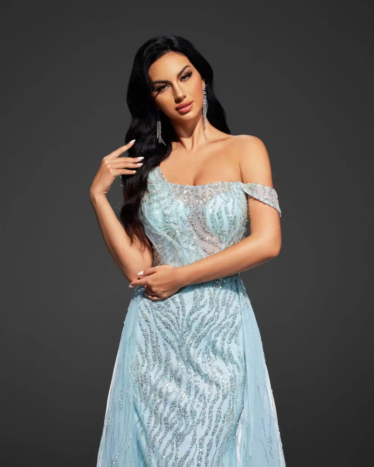 Shalimar Zhang синее щедрое вечернее платье в Дубае для женщин по индивидуальному заказу