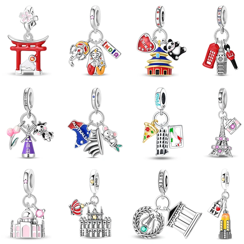 New 925 Sterling Silver Charms Eiffel Tower Famous Scenic Spot Souvenirs Beads Fit 925 Original Bracelets Fine DIY Jewelry Gifts