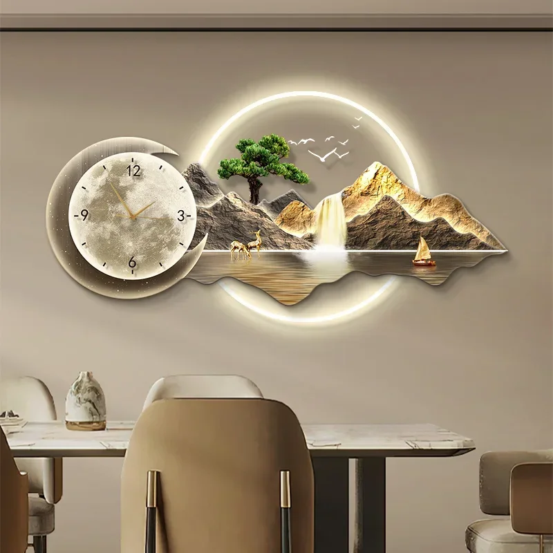 Luxury Led Mechanism Interior Clock Wall Chinese Style Reloj De Pared Home Decoration Digital Living Room Wall Clocks Art Mural