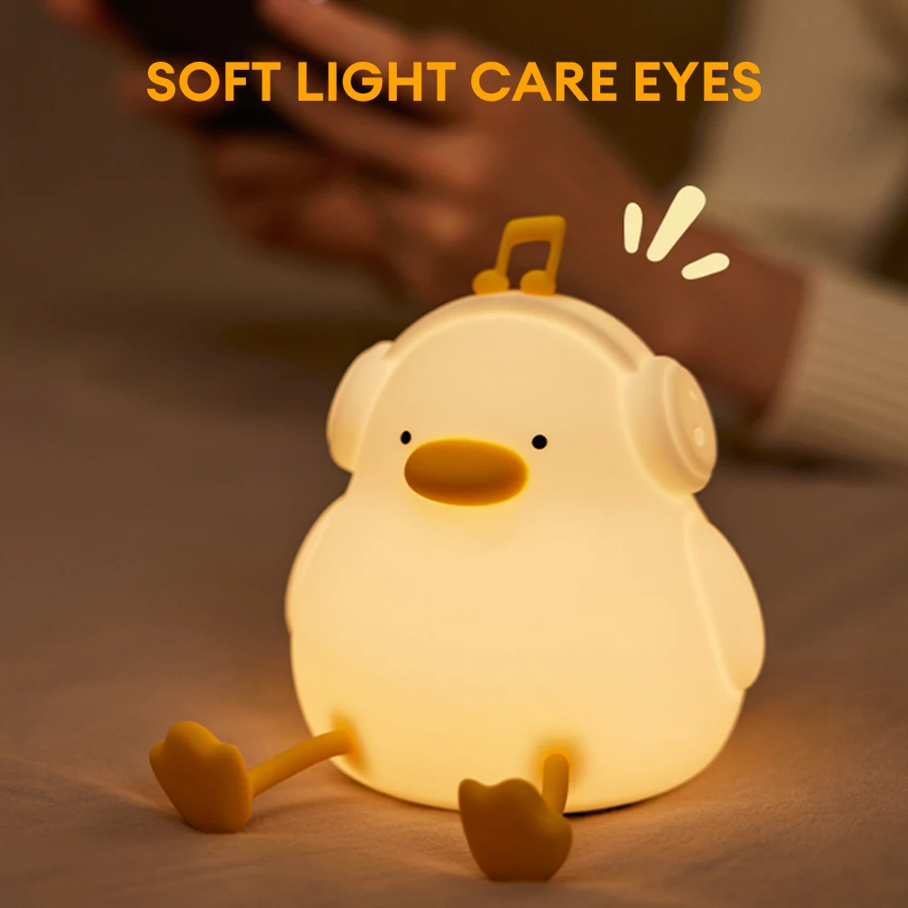 Silicone LED Duck Night Lights Animal Lâmpada USB Recarregável Timing Kids Night Lamp para Bedside Bedroom Decor Presentes de Aniversário