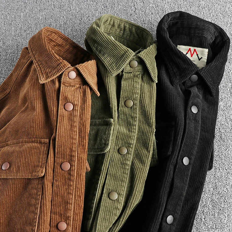 0.9kg Woven Corduroy Men Jackets Autumn Winter Pockets Thick Heavyweight Shirts Coats Vintage Casual Loose Workwear Tops Outwear