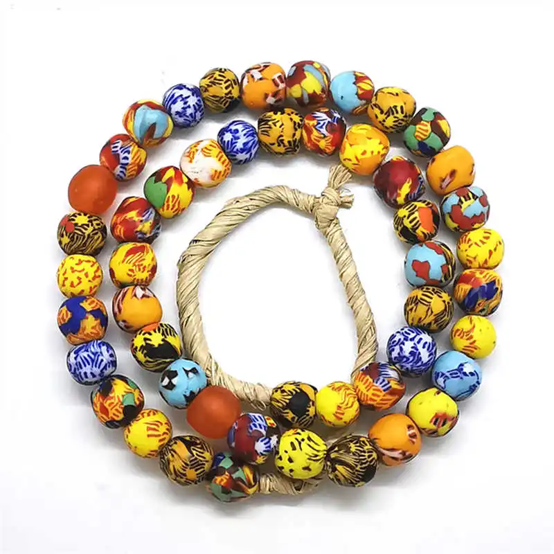 Amazing African Handmade New Trade Beads Colorful Painted Ball Lampwork Strand Colored Glaze Necklace TNL240