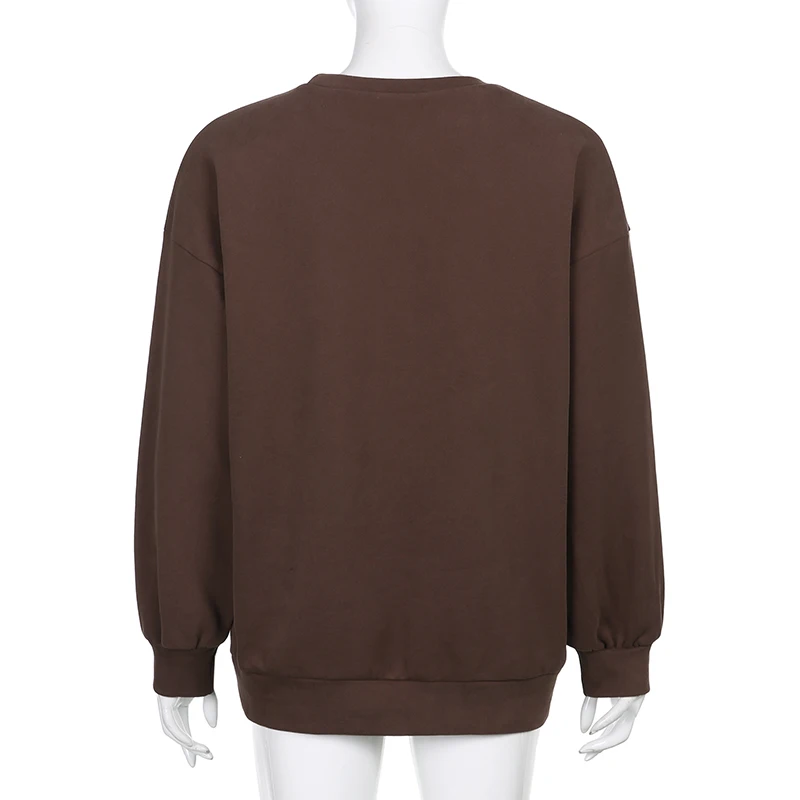 Felpa oversize marrone Y2k ricamata abbigliamento moda invernale da donna 2023 nuova tendenza autunnale Pullover Casual a maniche lunghe
