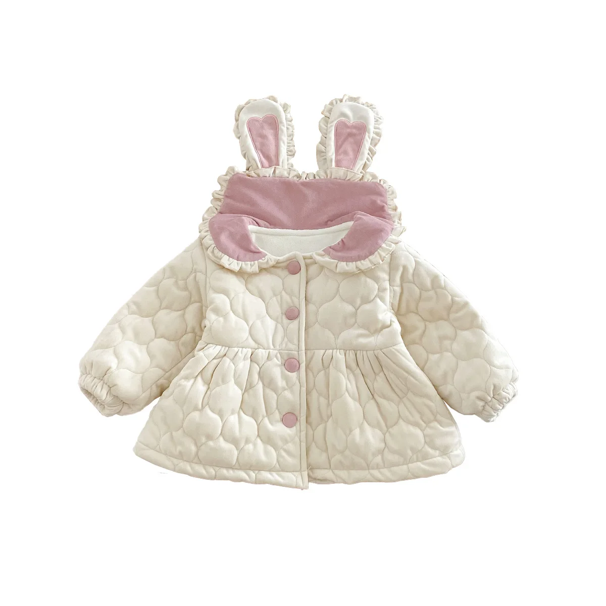 2024 Ins Korean Winter Baby Girls Parkas Rabbit Lapel Cotton Padded Thickened Warm Infant Girls Coat Toddler Girls Jacket