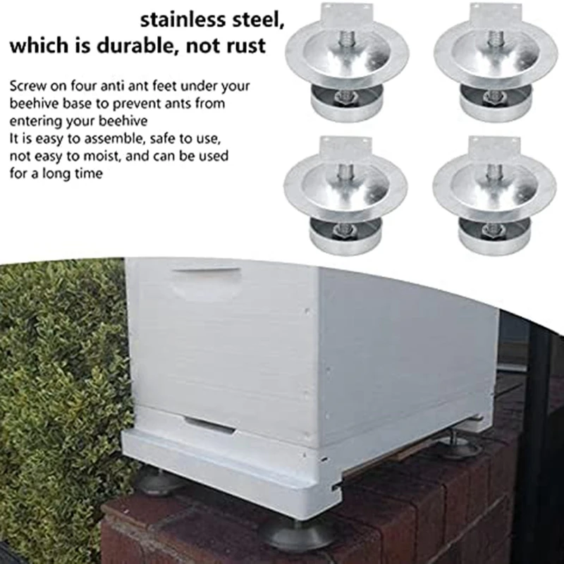 PORK-4Set Ant Proof Hive ฟุตสแตนเลส Beehive ฐานการเลี้ยงผึ้ง Beehive Stand Hive กับดักเครื่องมือสําหรับ Beekeeper