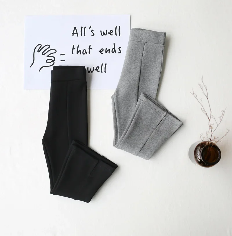 Baby Girls Elegant Solid Color Boot Cut Flare Pants Spring Elastic Band Split Pants Bottoms Trousers for Kids Children Clothes