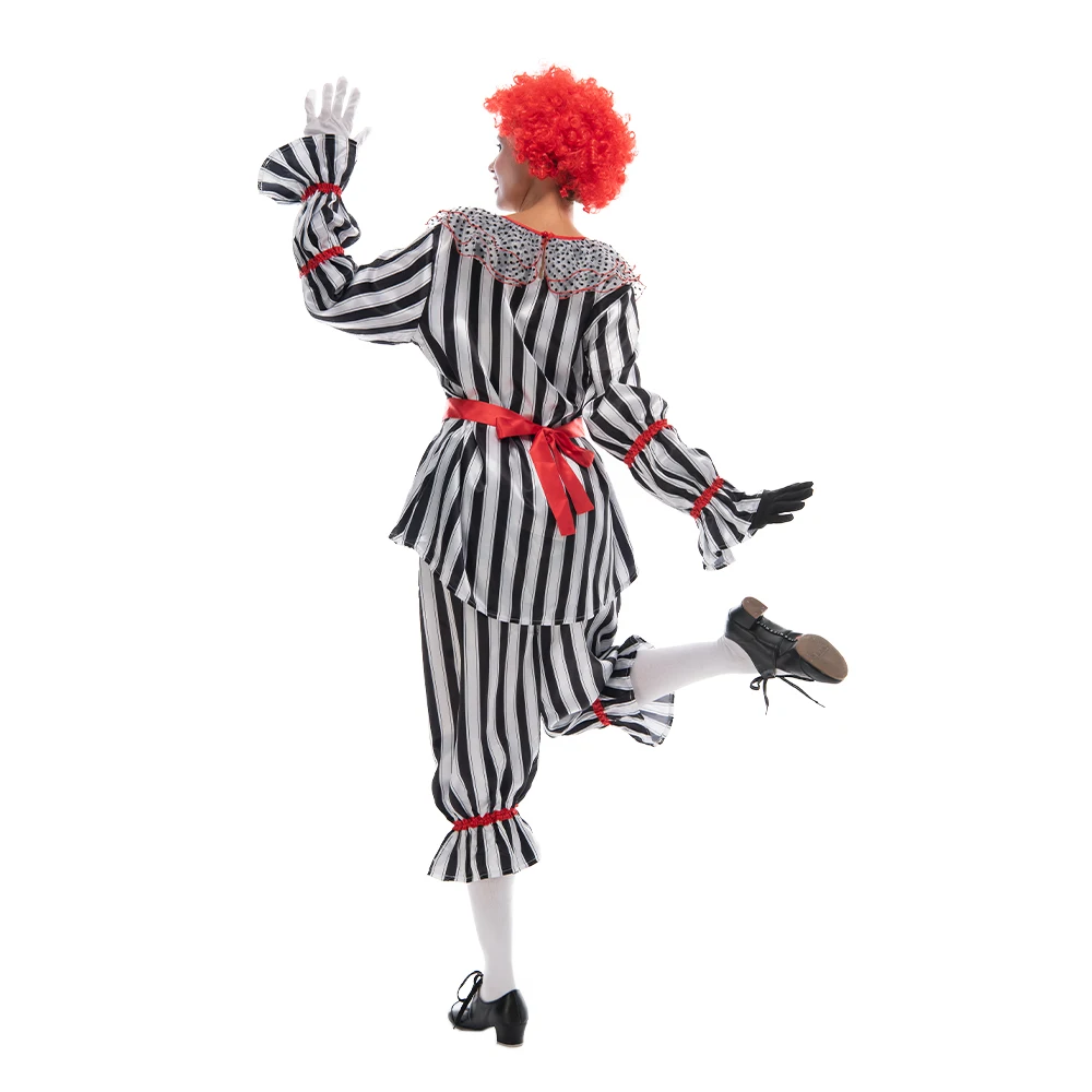 Adult Striped Clown Cosplay Costume Men Women Horror Halloween Outfits Carnival Easter Purim Fancy Dress