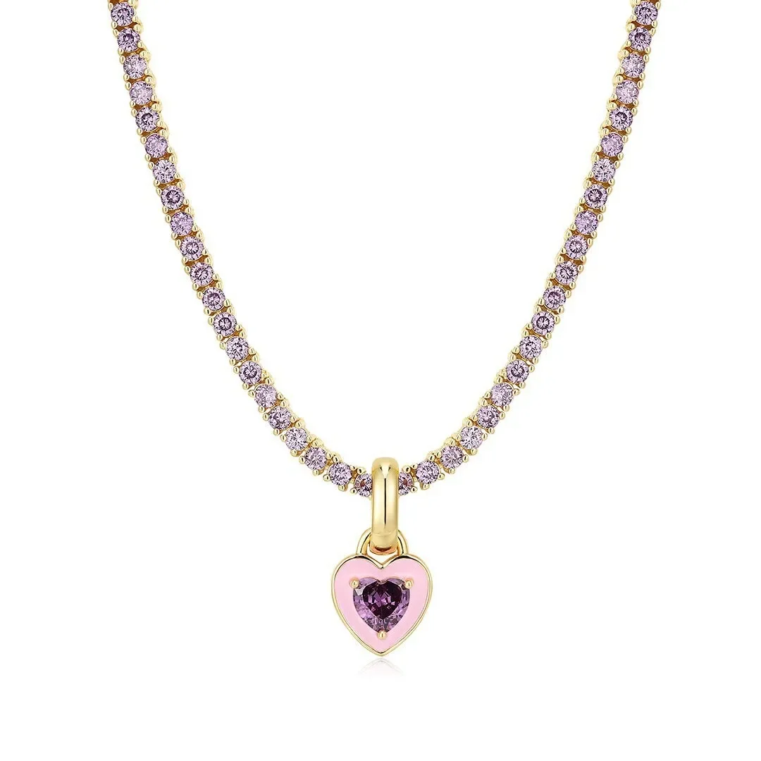 Y2K Cute Heart Crystal Choker Necklace for Women Luxury Cubic Zircon Tennis Chain Necklaces Stainless Steel Short Neck Jewelry