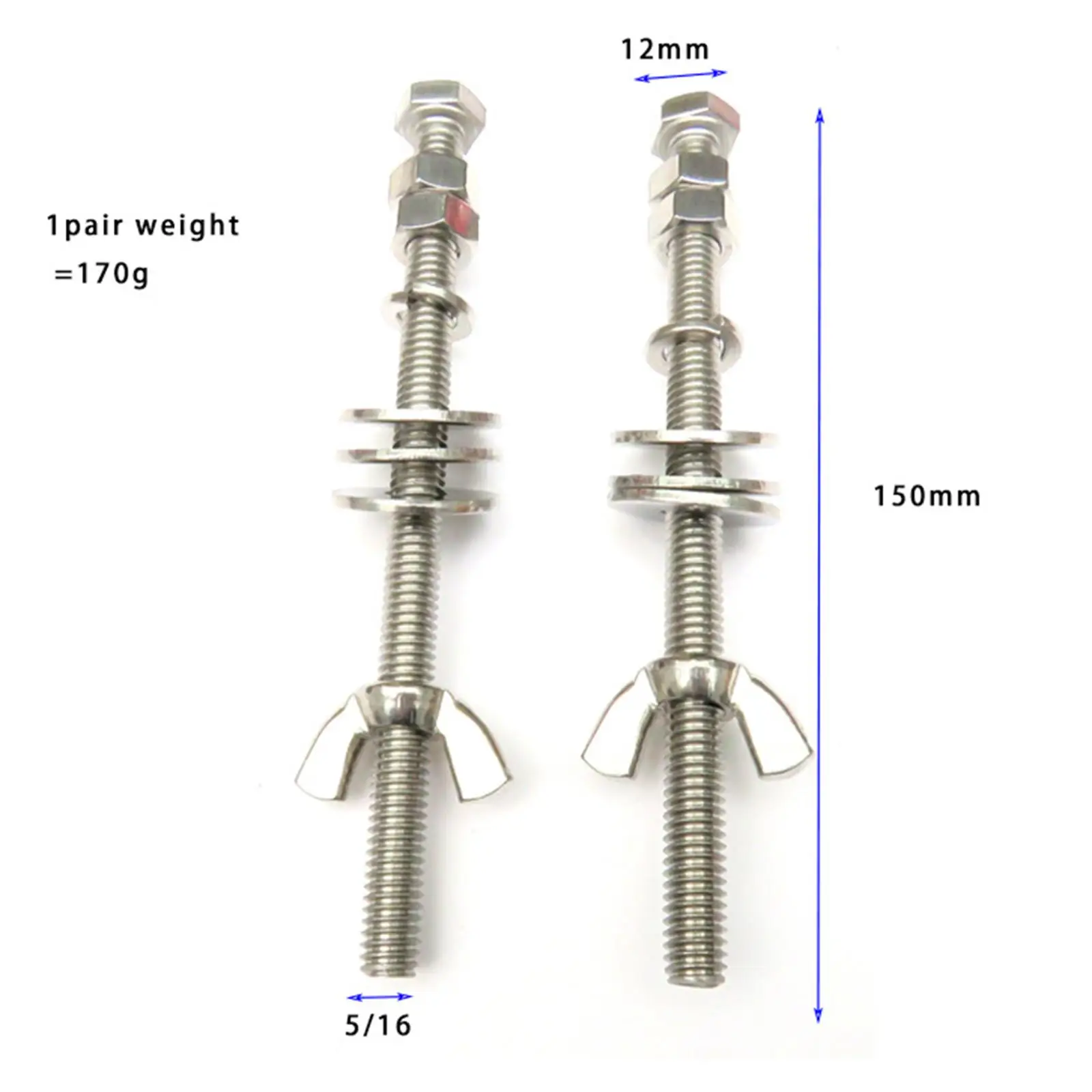 휴대용 긴 다이빙 나비 윙 너트 나사, 스테인리스 스틸 패스너 나사, 2x