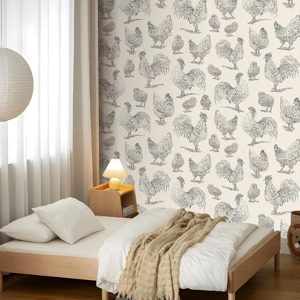 ورق جدران محايد عتيق على شكل مزرعة قابل للتقشير واللصق، تصميم قلب كوخ ريفي، ورق جدران رمادي داكن قابل للإزالة للمنزل