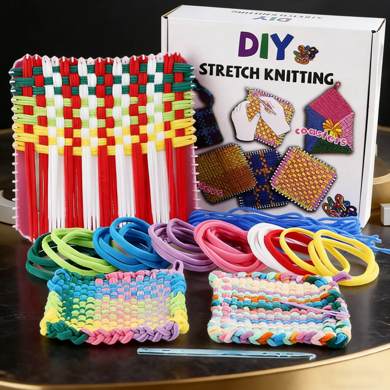 Kids DIY Elastic Rope Weaving Kit – Educational Craft Toy for Making Bags Coasters Wallets with Colorful Elastic Cords