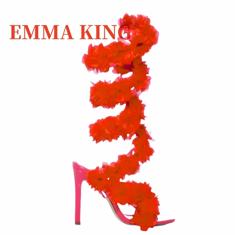 صنادل نسائية من التول Strappy صنادل صيفية عصرية بمقدمة مستديرة صنادل صيفية مزهّرة عند الكاحل أحذية ملهى ليلي 43 #5