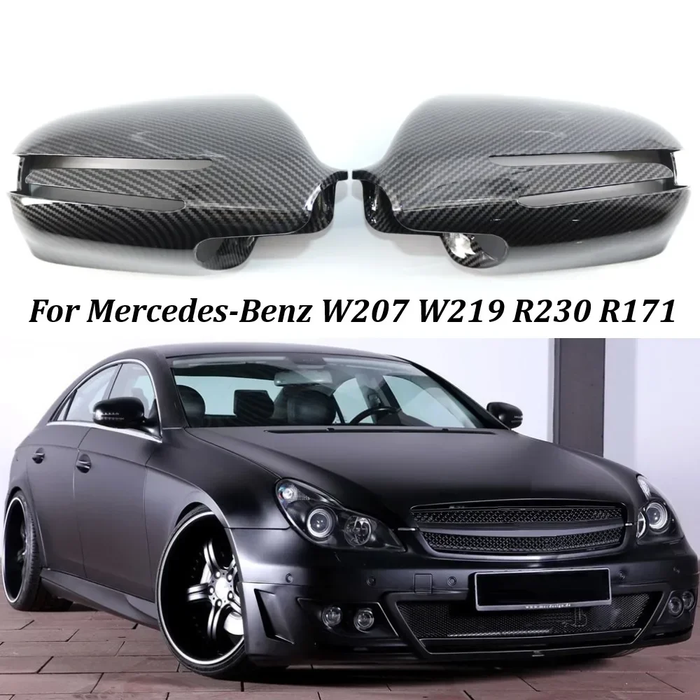 ABS Carbon Fiber Left & Right Car Rear View Mirror Cover Caps For Mercedes-Benz W207 W219 R230 R171 E-Coupe CLS SL SLK Class