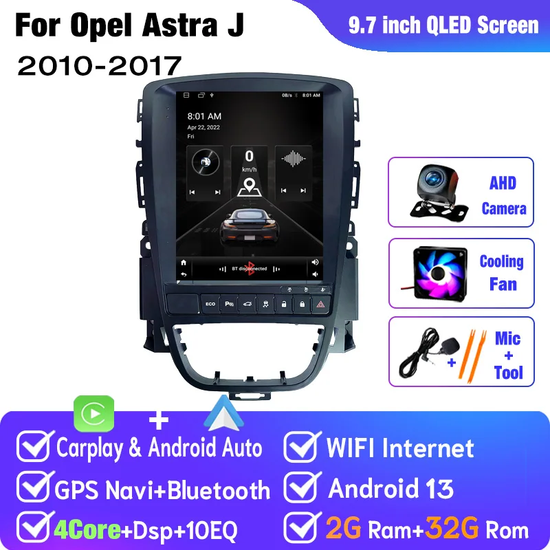 Android 14 Auto Multimedia GPS Voor Opel Astra J Vauxhall Buick Verano 2010-2017 Radio Verticaal Scherm Carplay Tesla stijl ECO - afbeelding 1