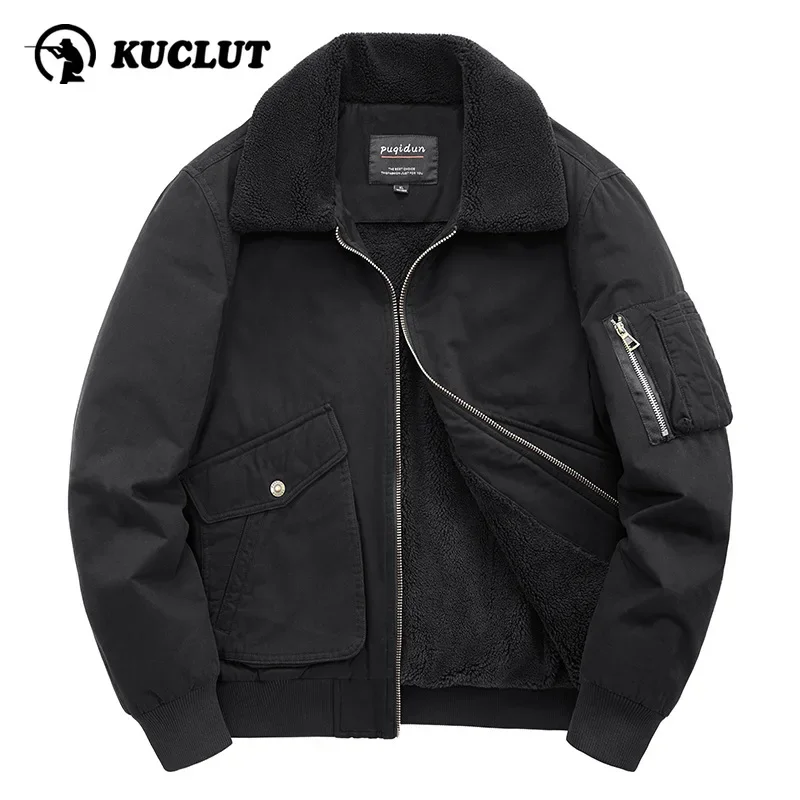 Men's Autumn Winter Thicken Cotton Jacket Lapel Warm Fleece Wear Resistant Tactical Clothing Loose Soft Comfortable Windbreaker