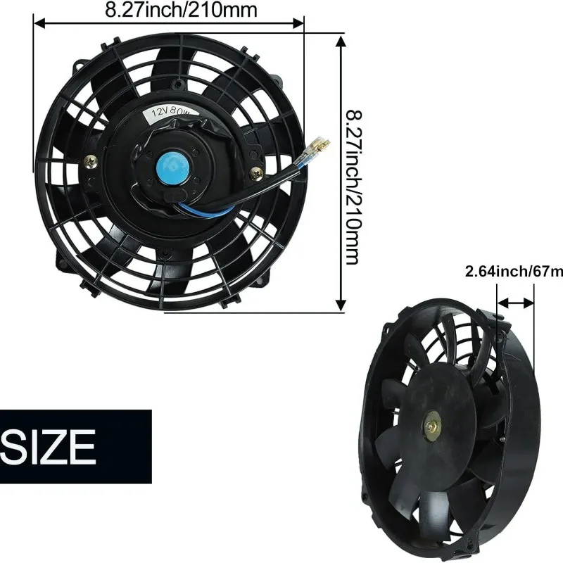 Automobile modification universal fan, 9-inch straight blade, 80W, automotive air conditioning fan assembly, 12V/24V