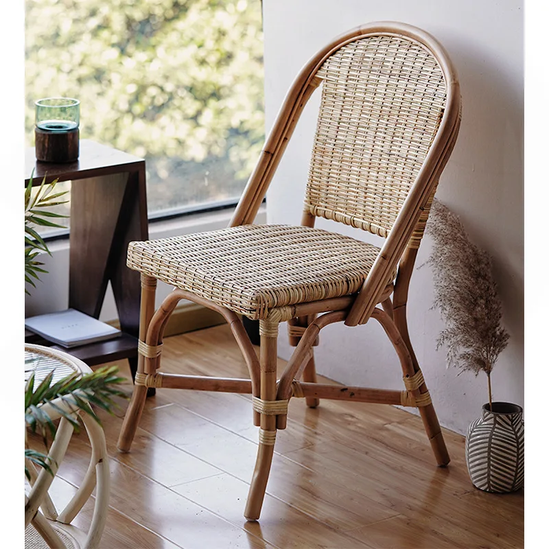 Nordic Holz Esszimmer Haushalt Holz Hocker Rückenlehne Make-up Rattan schwarz Retro Restaurant