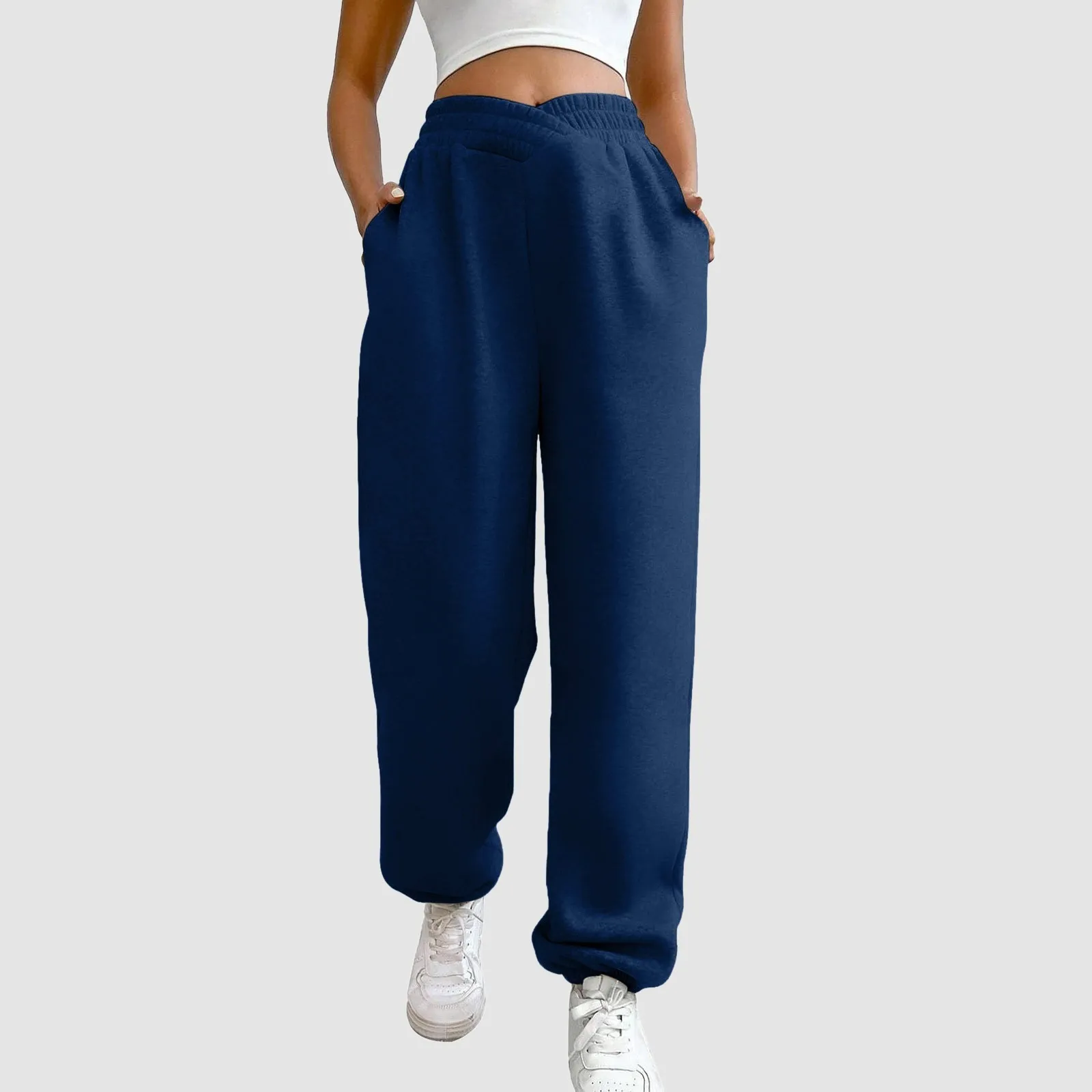 

Women's High Waist Sweatpants Baggy Jogger Pants Wide Leg Fleeced Pants Streetwear Trendy Casual Outfits Solid Color Trousers