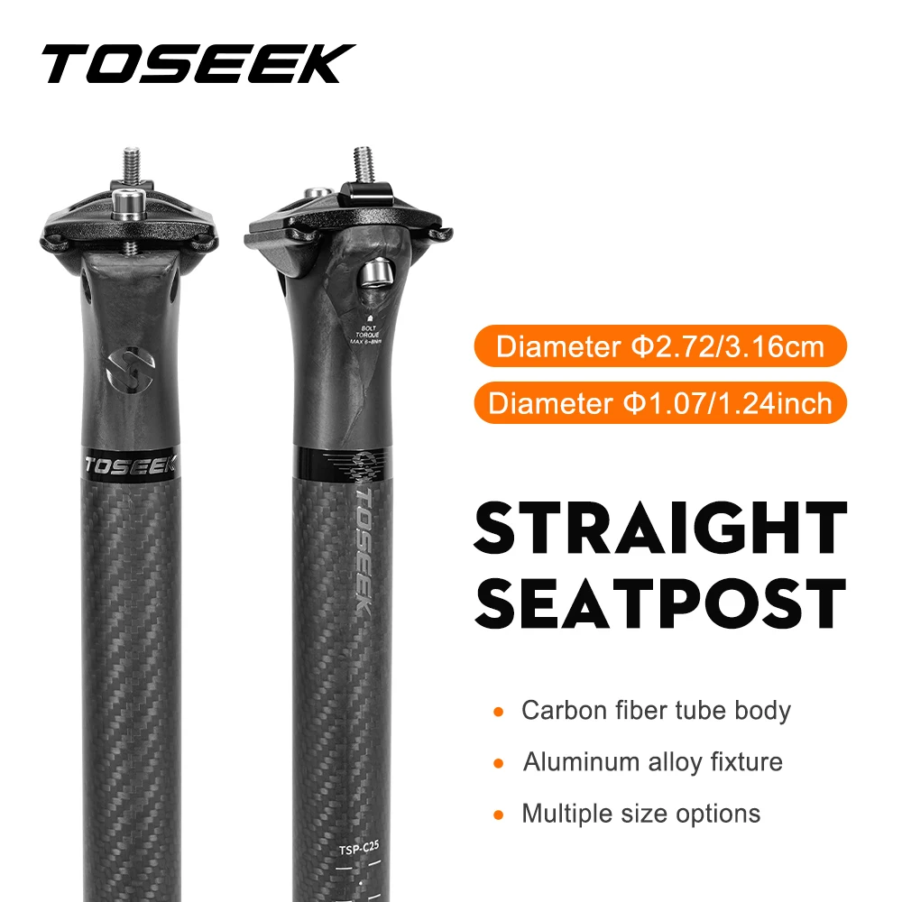 TOSEEK 0mm Offset Carbon-Sattelstütze 27,2/31,6MM MTB Mountainbike Rennrad Sattelstütze Leichtgewichtige Fahrrad-Sattelstütze Fahrradteile – Detail 1