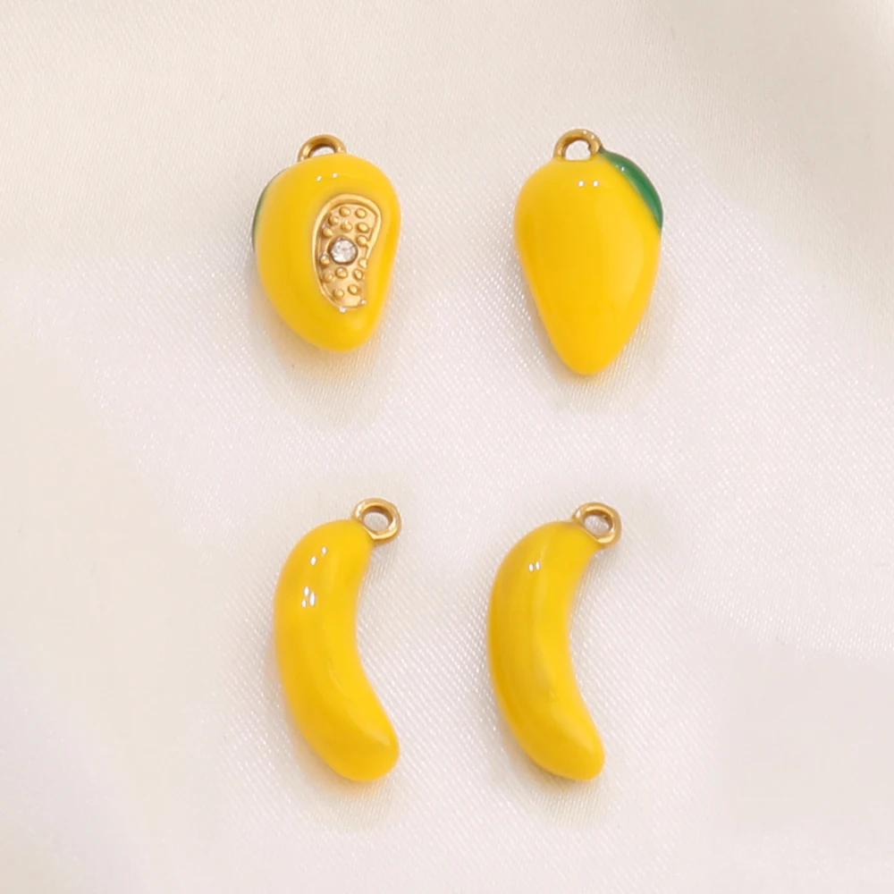 Colgante de plátano y mango esmaltado de acero inoxidable, accesorios de suministros de joyería DIY, 2 uds.