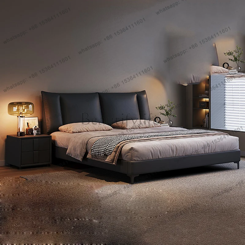 FG Leather Floor Luxury Bed Double King Size Children Bedroom Space Saving Bed Sleeping Simple Modern Beliche Trendy Furniture
