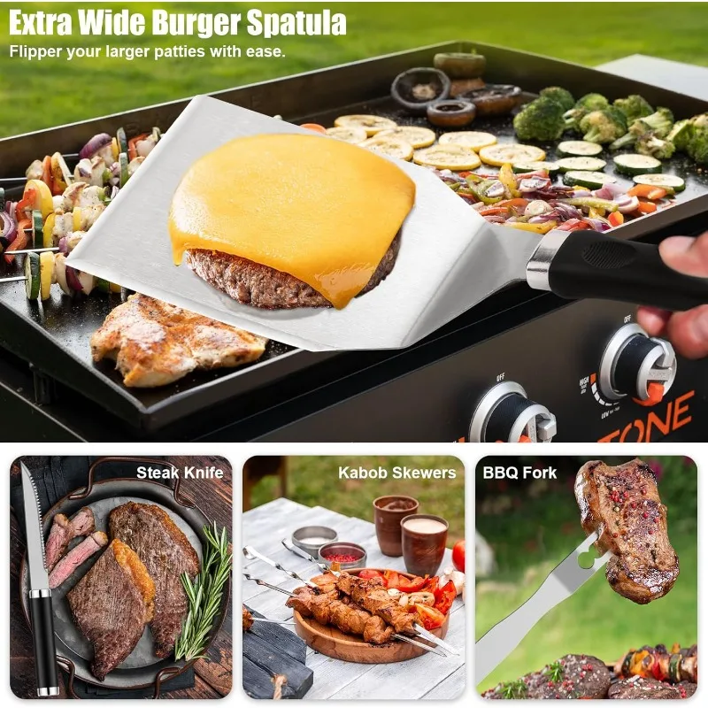 Griddle Accessories Kit, Flat Top Grill Accessories Set Grill Spatula Set with Enlarged Spatulas, Scraper for Outdoor Barbecue