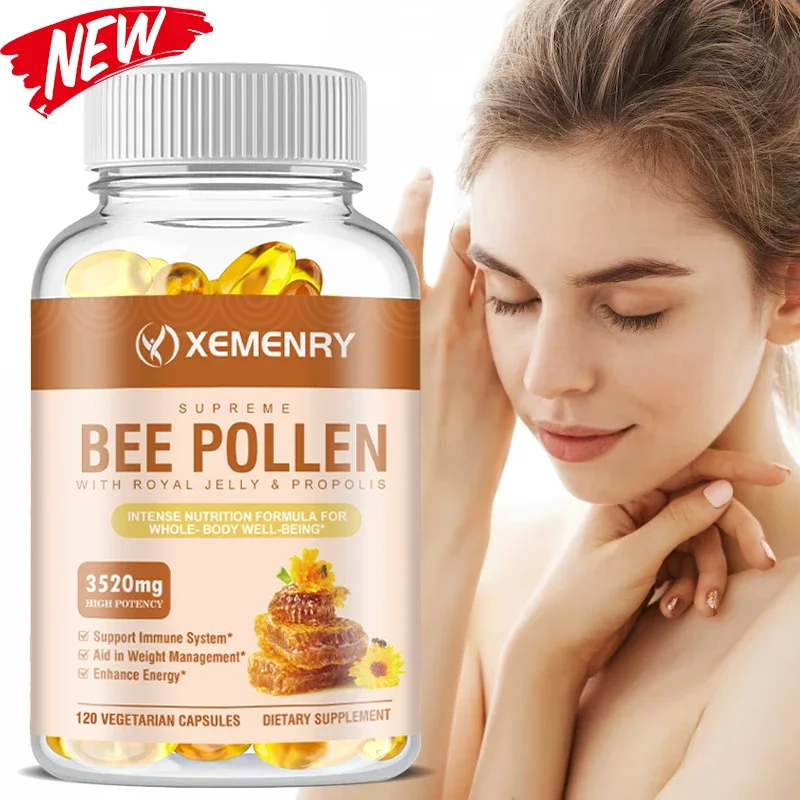 Pólen de abelha 3520 mg 120 cápsulas vegetarianas (100% veganas, não OGM e sem glúten) naturalmente ricas em vitaminas B, proteínas