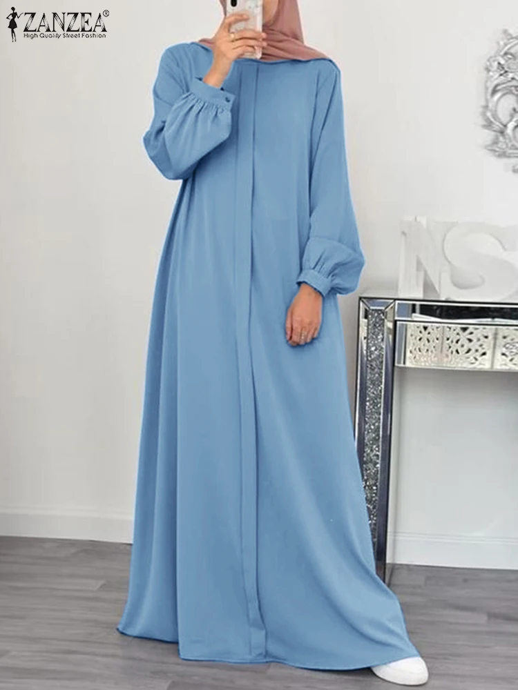 Autumn Muslim Hijab Dress ZANZEA Fashion Abayas For Women Elegant Solid Party Dresses Turkey Dubai Abaya Vestidos Robe IsIamic