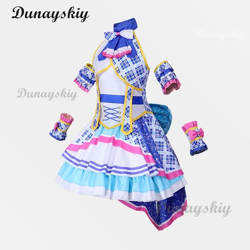 Manaka Laala Anime Cosplay Costume Perruque pour Femme, Robe Bleue et Blanche, Jupe Lolita, Belle, Personnalisée, Noël, SoLaMi SMILE, Pri138