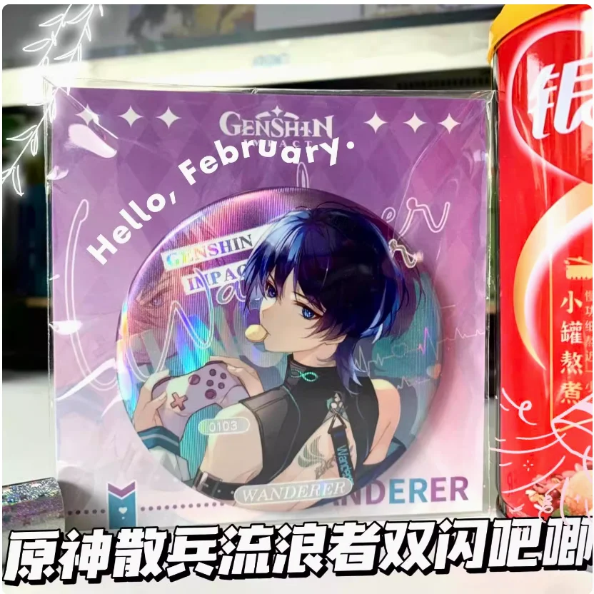 2024 Anime Genshin Impact Balladeer Wanderer Baji Badge 58mm Gorgeous Ins Double Flash Tinplate Brooch Button Goods Collect Gift