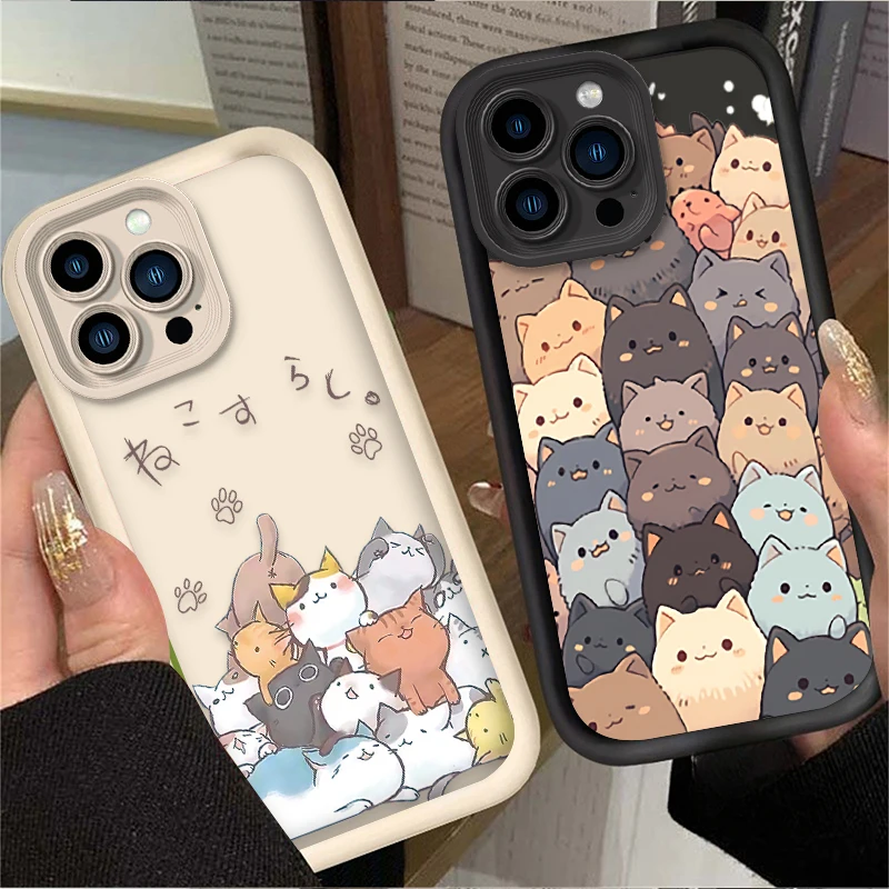 

Cute Little Cat Graffiti Soft Phone Case For iPhone 17 Air 16 16E 15 14 13 12 11 Pro Max X XS X S Max XR SE 2020 SE4 7 8 Cover