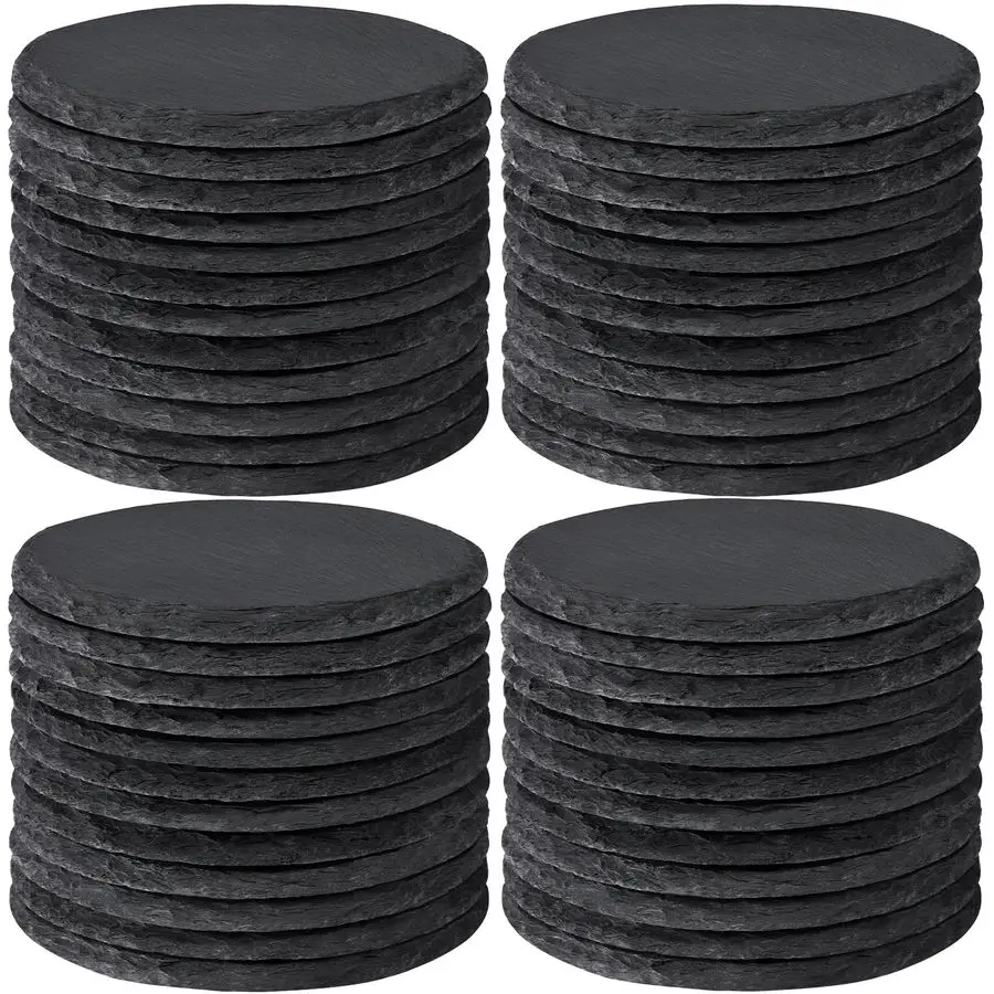 

PCS Round Slate Drinks Coasters Bulk for Laser Engraving, 4 Inch Handmade Black Rustic Stone Coaster Laser Blanks with AntiScrat
